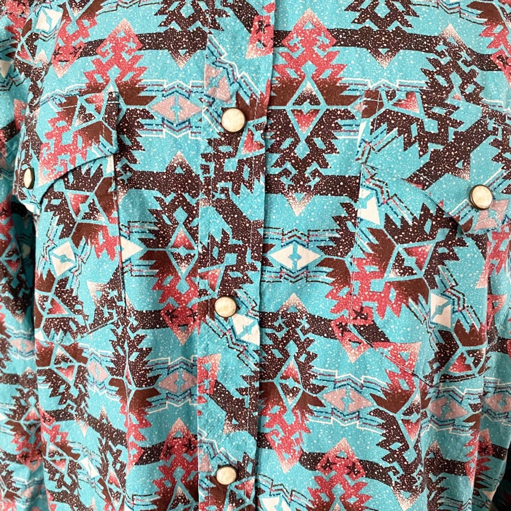 Men’s Rock & Roll Denim Modern Fit Aztec Design Pearl Snap Longsleeve Shirt - Picture 6 of 11